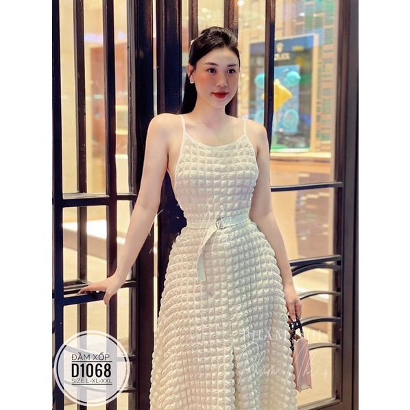 (60-90kg) BIGSIZE ĐẦM ĐI CHƠI xốp cổ yếm KÈM DÂY NỊT