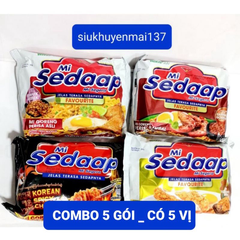 (5 vị)combo 5 mì sedaap khô đặc biệt gà cay hàn quốc , indonesia. T12_2023