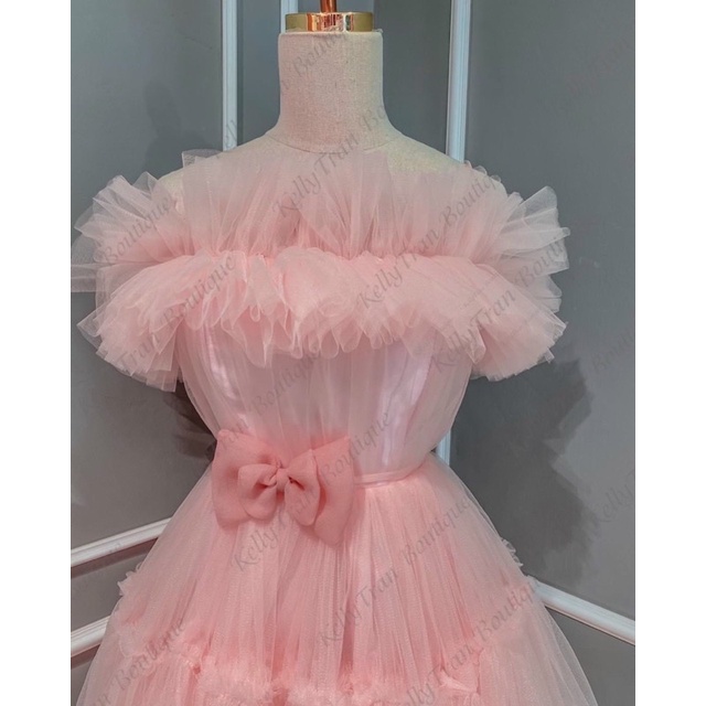 Đầm xoè cúp lưới bẹt vai phối nơ eo TRIPBLE T DRESS - size M/L - MS382V