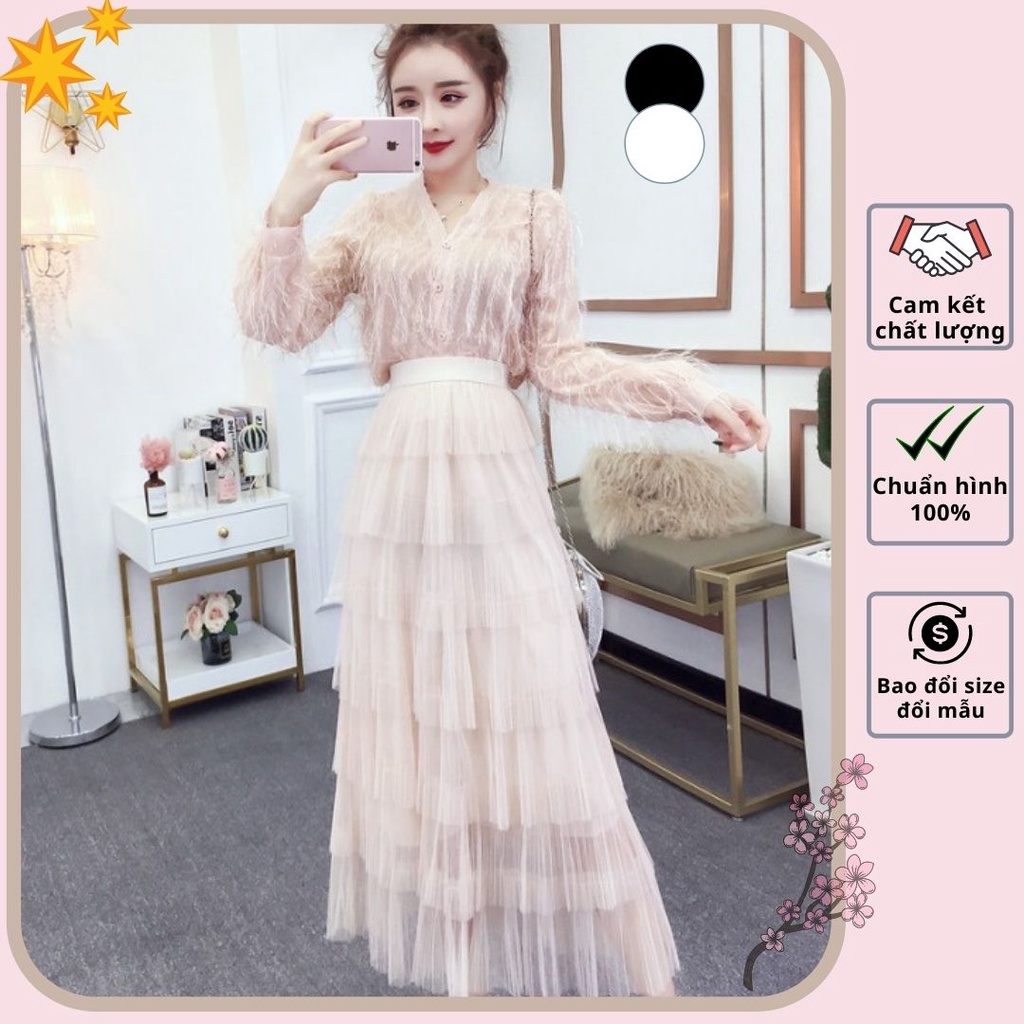 Hàng nhập - Áo kiểu cổ tim phối tua rua kim tuyến xinh xắn - A02190