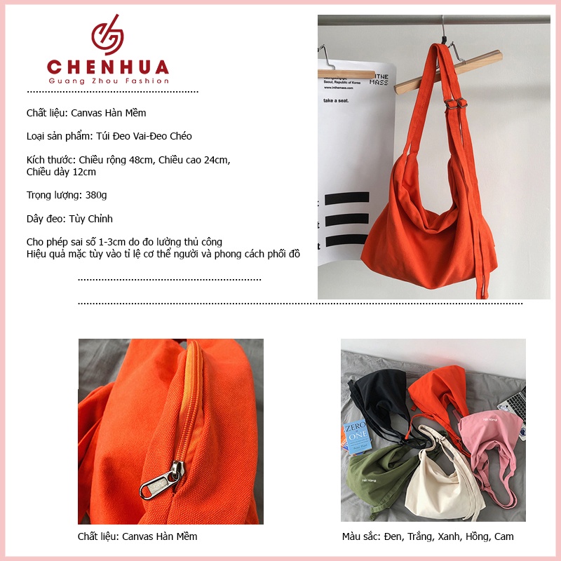 Túi vải canvas đeo vai đeo chéo ChenHua đi học đi chơi unisex phong cách ulzzang Hàn Quốc xinh đẹp TX112