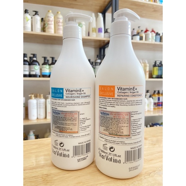 BỘ DẦU GỘI DẦU XẢ DƯỠNG SINH STARVATINA VITAMIN E SIÊU TÁI TẠO cấu trúc tóc – siêu mềm mượt, không bết gàu