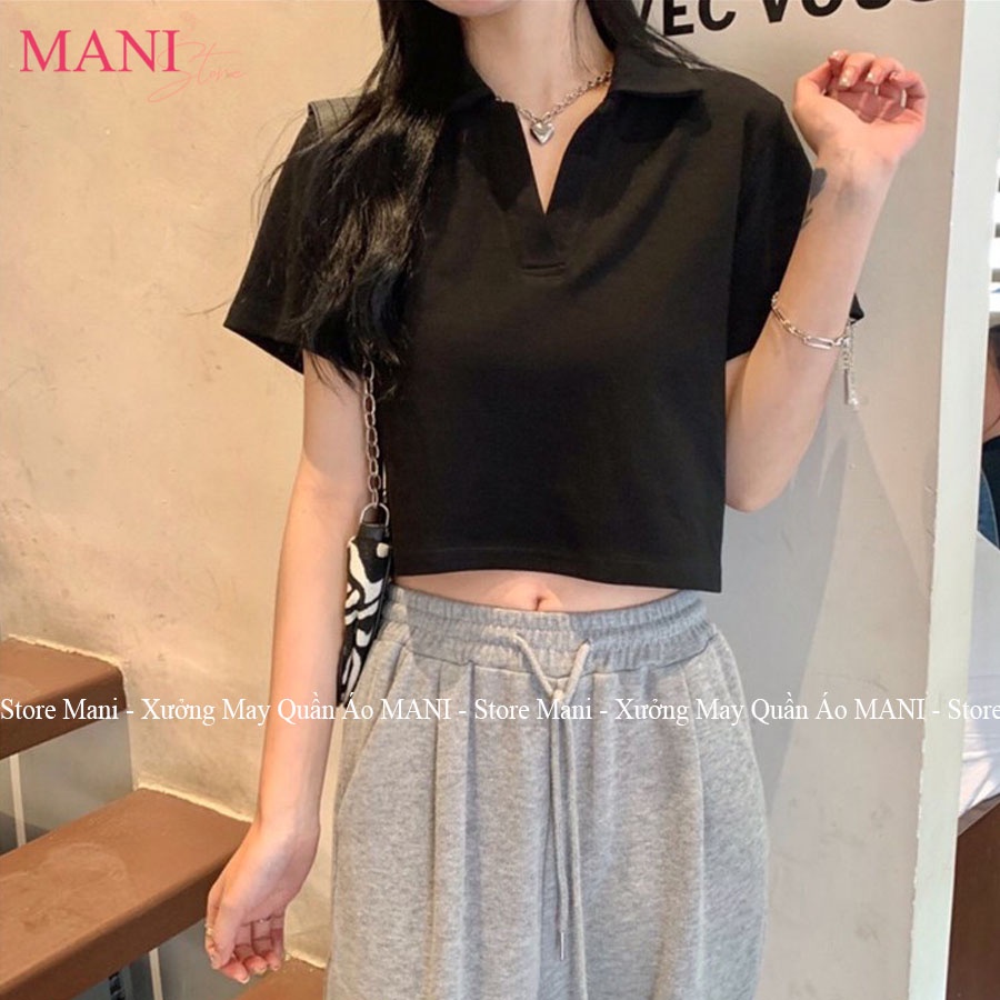 Áo croptop nữ có cổ tay ngắn kiểu ôm body chất cotton màu đen trắng cực đẹp