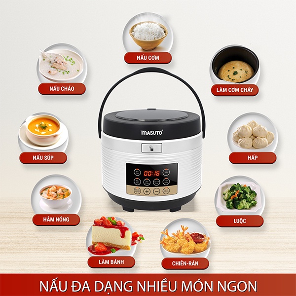 Nồi cơm điện tử lòng niêu Masuto 1,8L nấu ngon vị truyền thống có thể nấu cơm cháy