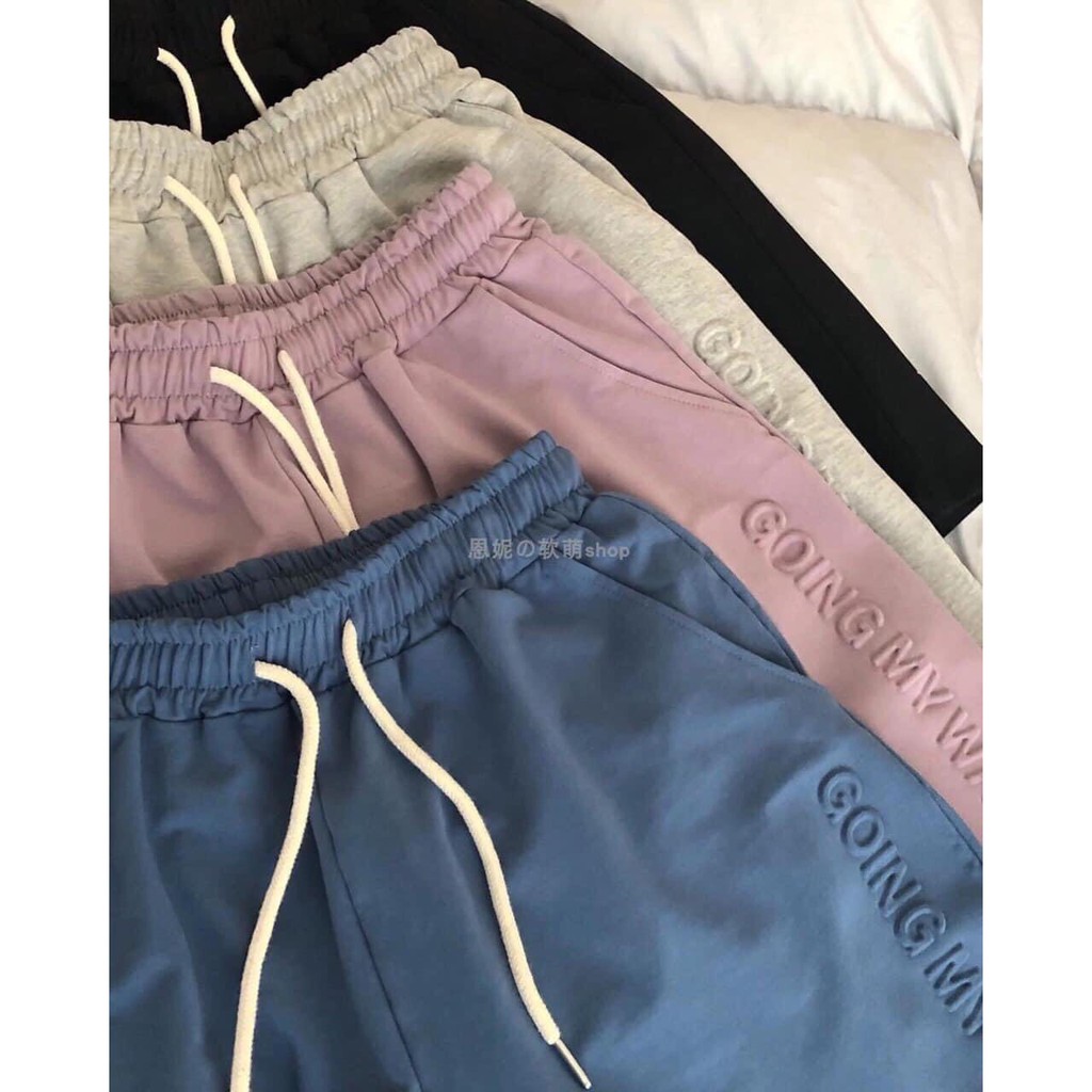 Quần đùi nữ sooc in dập nổi short ống rộng cạp chun trơn màu đen, hồng, xanh Mophus MQ006 | BigBuy360 - bigbuy360.vn