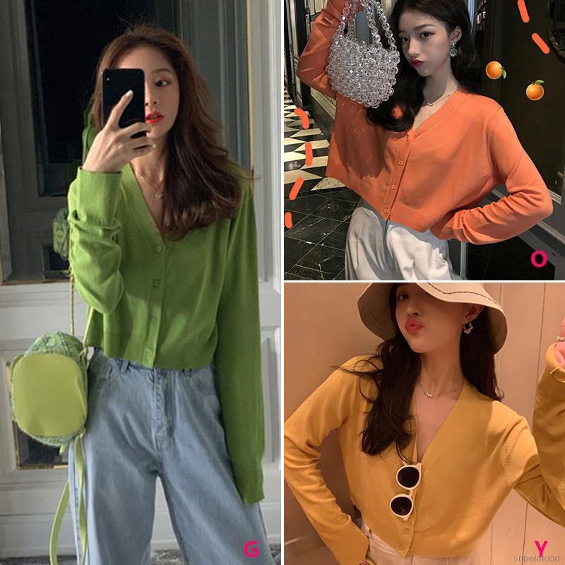 Áo len dệt kim phối nút thiết kế cổ chữ V màu trơn thanh lịch cho nữ | BigBuy360 - bigbuy360.vn