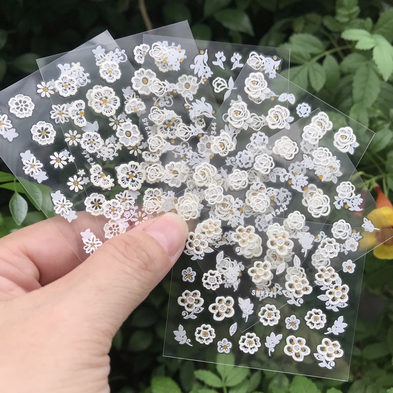 Sticker dán móng nail hoa lá và trái tim 3d