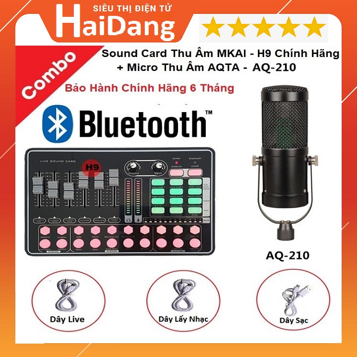 Micro Thu Âm, Livestream AQTA - AQ 220, Sound Card Thu Âm Mkai - H9 Bluetooth, Thu Âm Cực Hay Bảo Hành 6 Tháng