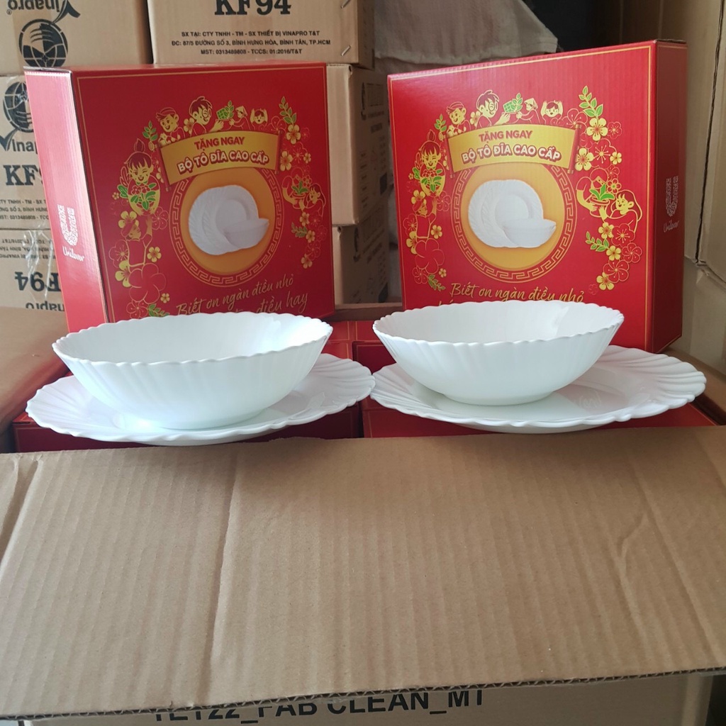 Bộ 2 tô + 2 đĩa thuỷ tinh Opal siêu đẹp