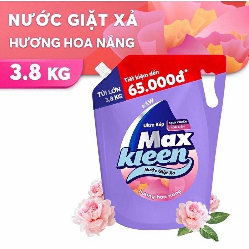 nước giăt xả 2 in 1  MaxKieen  bich lớn 3,8kg công nghệ kép siêu sạch siêu thơm không cần xả thêm nước xả có 2 mùi