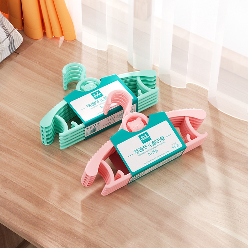Set 5 móc treo quần áo trẻ em, móc nhựa phơi đồ cho bé có thể thay đổi kích thước