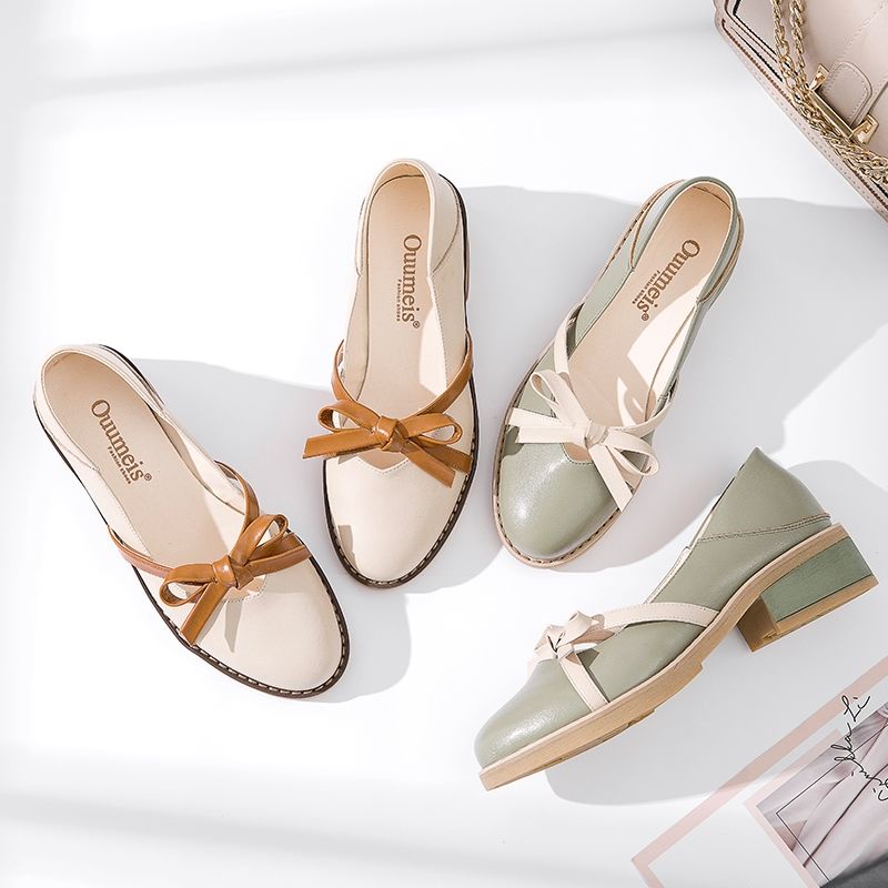 2023 Mới Giày Mary Jane Đế Dày Tăng Chiều Cao Bằng Da Dễ Phối Đồ Phong Cách Retro Cho
