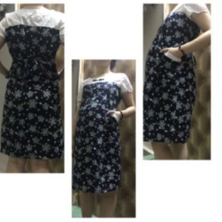 Váy bầu công sở vải thô hoa pha màu cầu ngực size từ 50 ký đến 65 ký