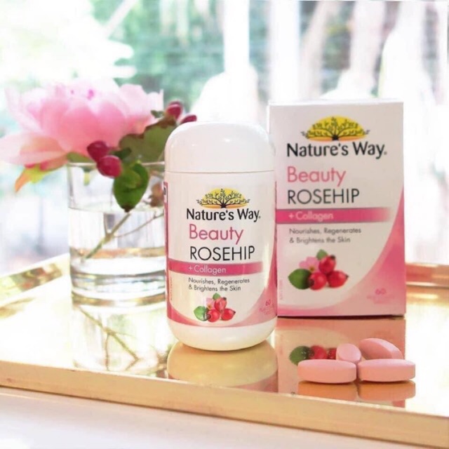 Collagen rosehip Natures way 60v giup da cang bong