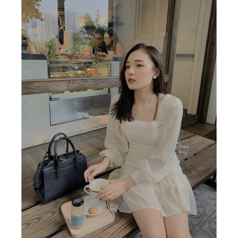 Đầm nude tay dài nhún hông đuôi cá