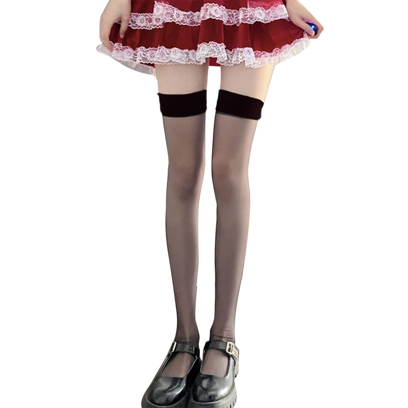 Xiangbao Vớ Dài Qua Gối Bằng Silicone Siêu Mỏng Phối Màu Tương Phản Gợi Cảm Cosplay Cho Nữ