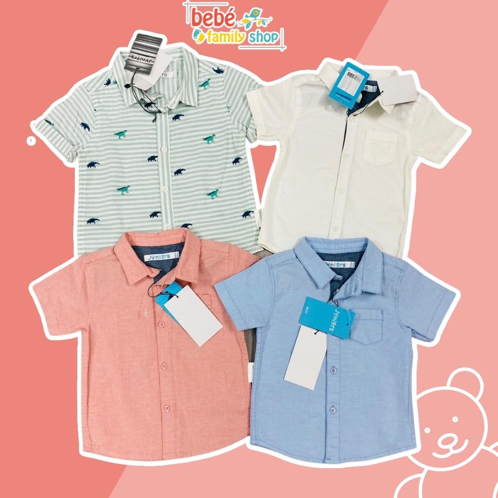 Áo sơ mi cộc tay bé trai sơ sinh đến 1 tuổi form slimfit / Áo sơ mi bé trai trơn trắng, xanh, hồng Junior xuất dư - ATJ