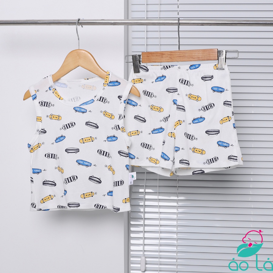 Bộ ba lỗ bé trai sát nách mùa hè thun cotton bozip mỏng mát co giãn thoải mái BOZT22 Áo Lá Homewear, đồ bộ hè bé trai