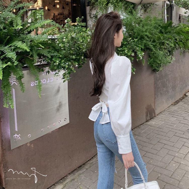 Áo Sơ Mi Tay Dài Lưng Cao Thiết Kế Mới Quyến Rũ Thời Trang Dành Cho Nữ