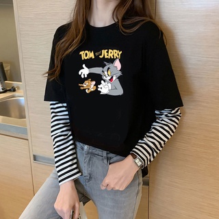 Áo Thun Tay Dài Giả Hai Lớp Dáng Rộng Phong Cách Harajuku Dễ Phối Đồ Thời Trang Mùa Thu Cho Nữ