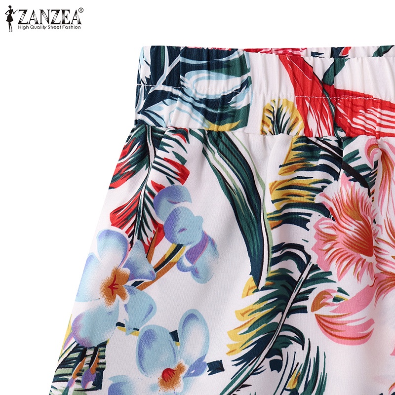 Chân Váy Dài ZANZEA In Hoa Lưng Co Giãn Vạt Trước Ngắn Vạt Sau Dài Dáng Rộng Cho Nữ
