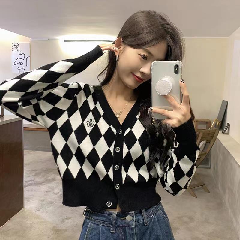 Áo Dệt Kim Nữ Dài Tay Cổ Chữ v Thời Trang Hàn