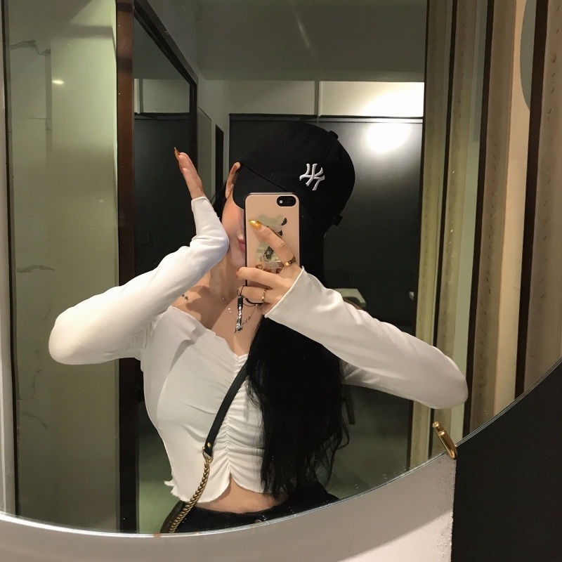 Áo Thun Trễ Vai Dài Tay Cổ Chữ A Thời Trang Sành Điệu Cho Nữ