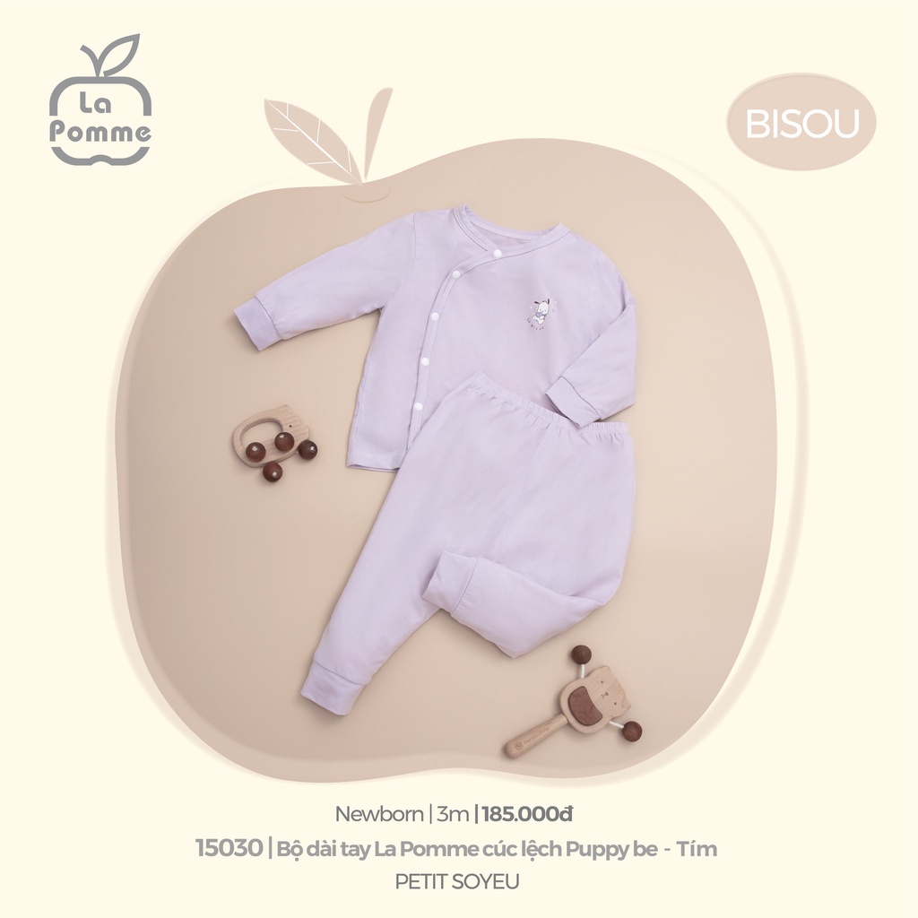 La pomme Bộ Dài Tay La Pomme Cúc lệch Puppy sơ sinh AW2022