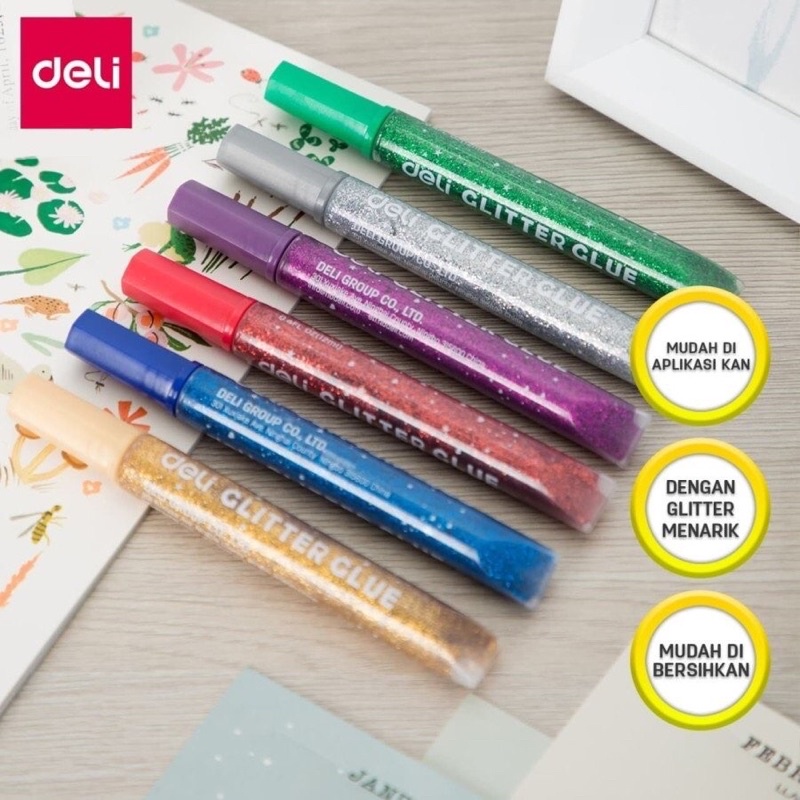 Keo Nhũ 6Màu 12ml Deli_Keo Kim Tuyến Màu Neon A71101