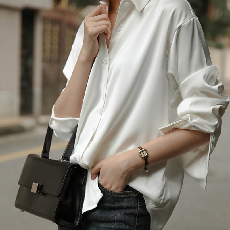 Áo sơ mi chất lụa kiểu tay dài thời trang cao cấp cho nữ
