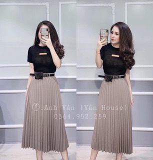 Chân váy xếp li da lộn