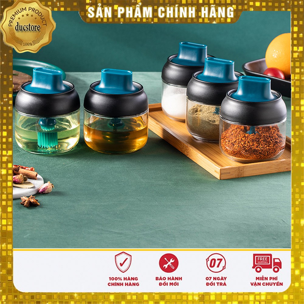 Lọ đựng gia vị thủy tinh nắp xanh kèm thìa xúc có dung tích 250ml-280ml hàng chất lượng loại 1 do ducstore PP