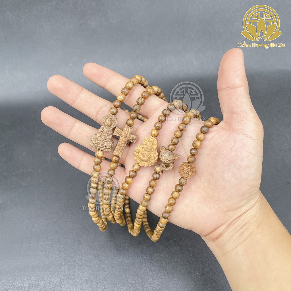 Vòng tay chuỗi tràng 108 hạt phong thủy trầm hương HÀ XÁ mix charm tốc đeo tay cặp đôi nam nữ may mắn tài lộc