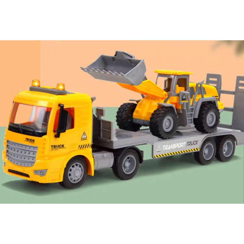 Xe mô hình xe đầu kéo chở xe xúc lật cho bé