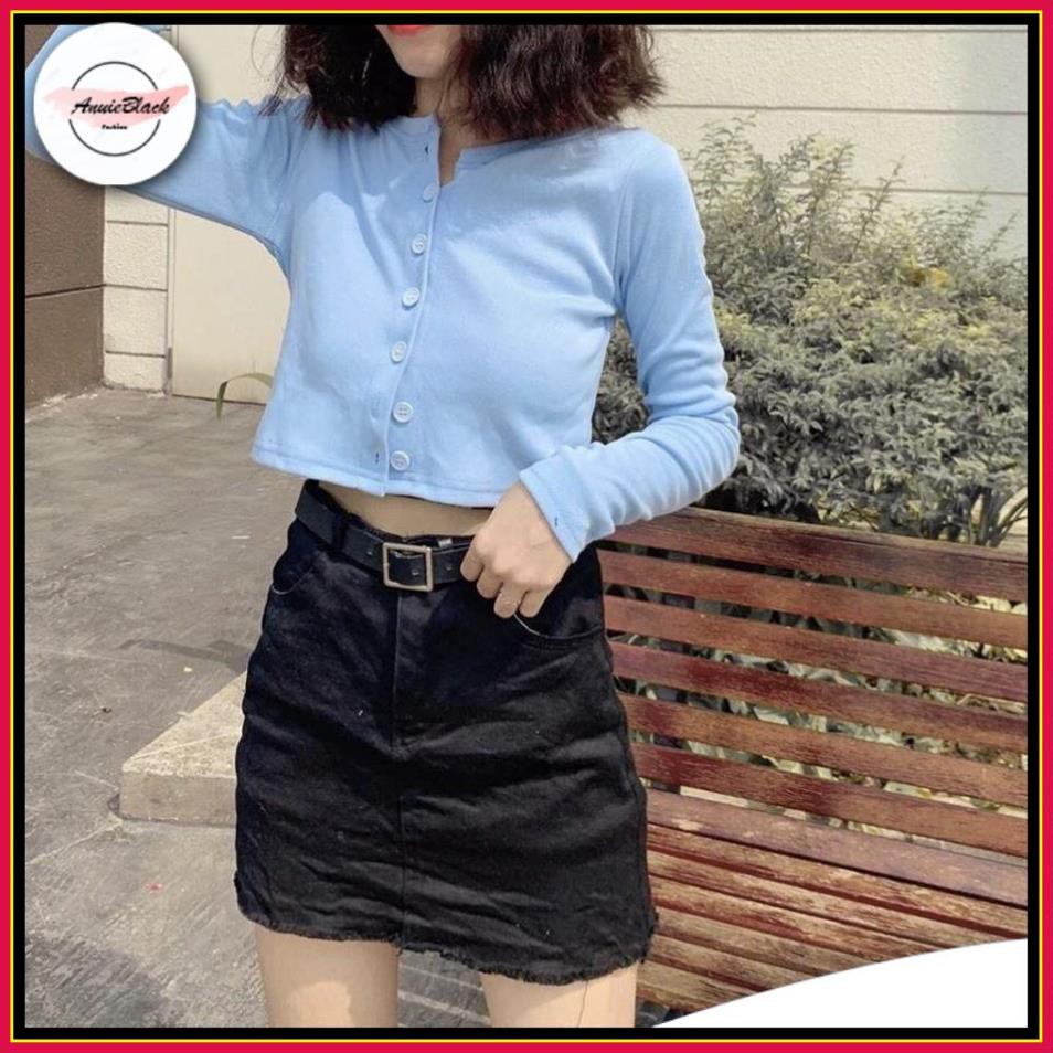 [Mã  ANUI20 hoàn 20k xu đơn 0đ] Áo Cardigan Dáng Lửng Dài Tay 🦋 Áo Croptop Thun Xước Cúc Ngực 4 Màu 🦋 AB