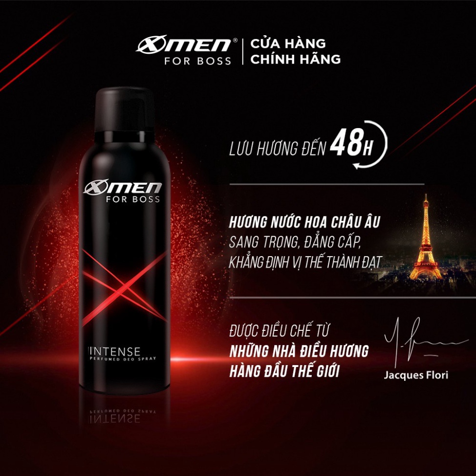 Xịt khử mùi toàn thân Xmen For Boss thể tích 150ml/chai đủ màu: Đỏ - Intense, Vàng - Luxury, Xanh - Motion.