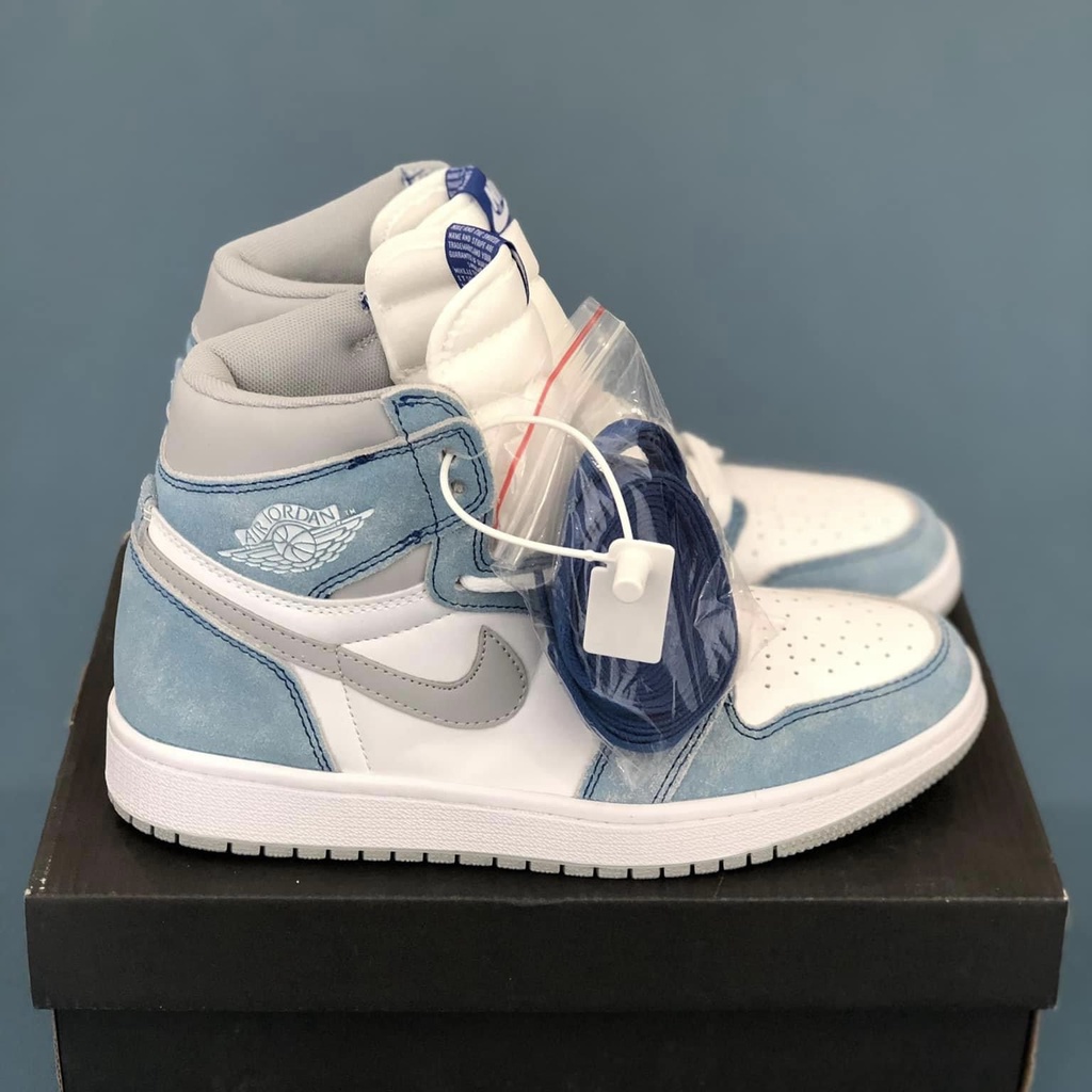 Giày Jordan 1 cao cổ Hyper Royal xanh loang, Giày JD1 Xanh Nỉ cổ cao siêu hot 2021 Full Box Bill
