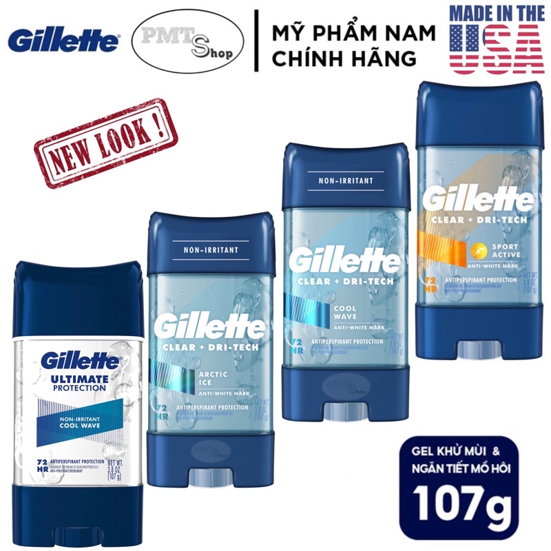 Lăn khử mùi nam Gillette Clear Gel 107g Sport Active , Arctic Ice , Cool Wave 6in1 Ultimate5X Clase Mundial 108g