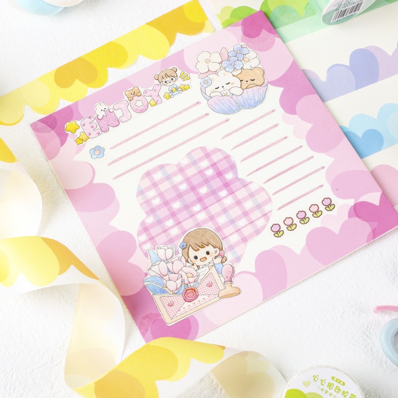 1 Cuộn Băng Dính Washi Hình Trái Tim Nhiều Màu Sắc
