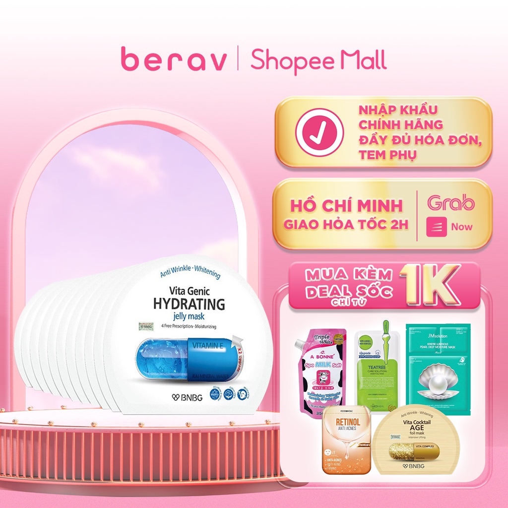 [XANH DƯƠNG] COMBO 10 MẶT NẠ BNBG VITAMIN E giúp cấp nước dưỡng ẩm, căng bóng Vita Genic Hydrating Jelly Mask 30ml x 10