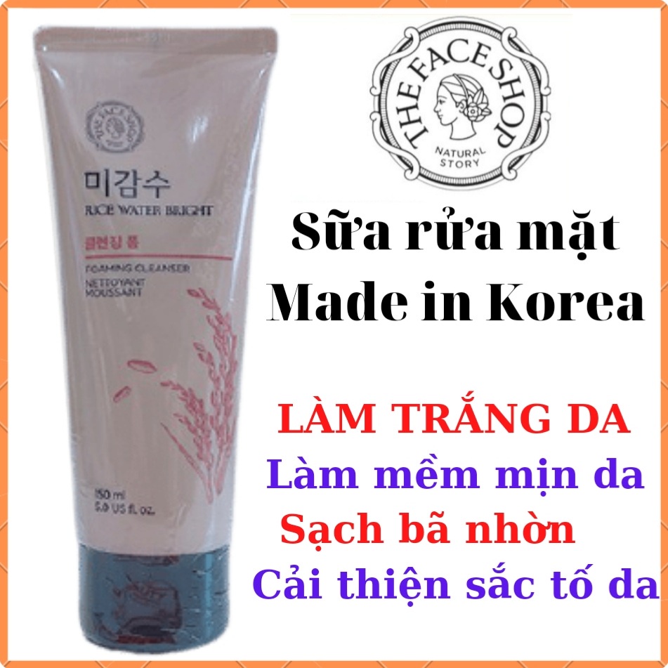 [AUTH_Korea] Sữa Rửa Mặt Gạo Làm Trắng Sáng Da The Face Shop RICE WATER BRIGHT CLEANSING FOAM 150ml Dành Cho Mọi Loại Da