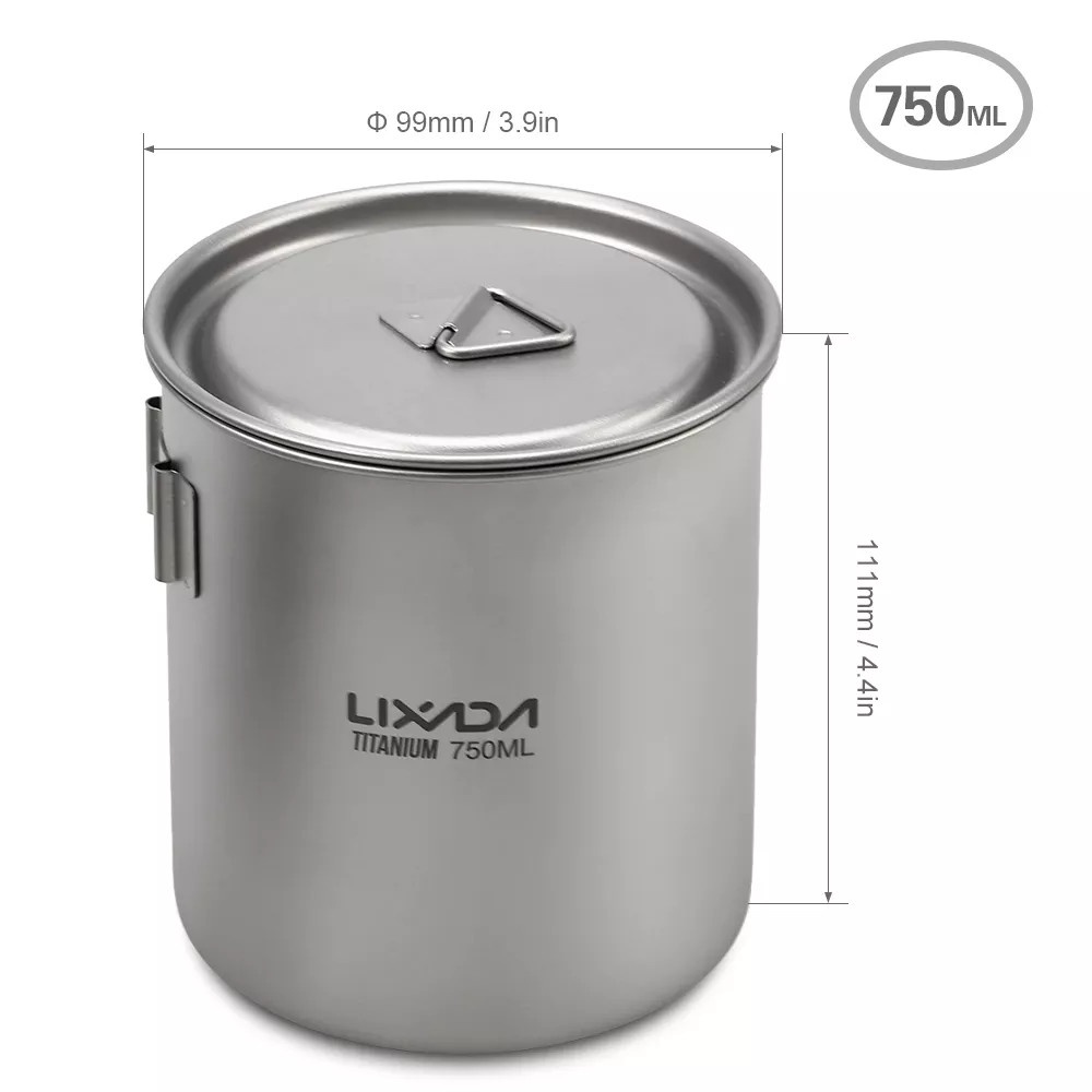 Cốc, Nồi Titan Lixada Cắm Trại Có Tay Cầm Tháo Rời 750ml