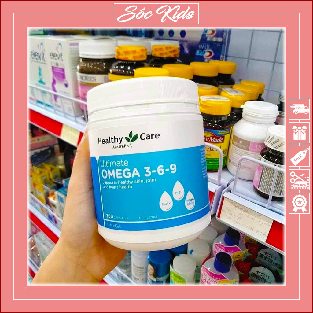 Omega 369 Healthy Care Viên Uống Dầu Cá Tổng Hợp Cho Sức Khoẻ  - CHUẨN ÚC | DATE 2024 | MẪU MỚI | 200 VIÊN | SÓC KIDS