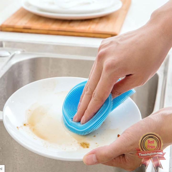 Miếng giẻ rửa bát đĩa silicon cao su có gai tạo bọt kháng khuẩn