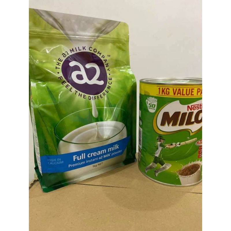 Combo Sữa Milo Úc và sữa A2 nguyên kem hộp 1kg