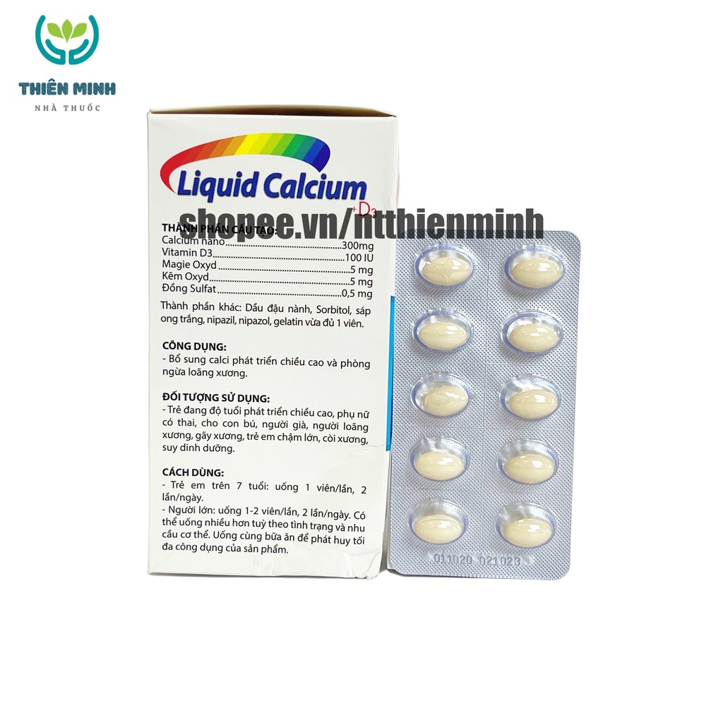 Viên uống CALCIUM NANO LIQUID bổ sung canxi, vitamin và các khoáng chất cần thiết – Hộp 100 viên