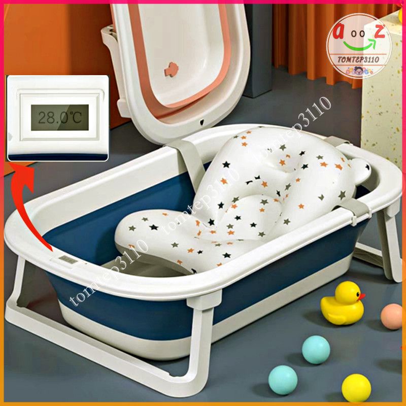 Chậu Tắm, Bồn Tắm Gấp Gọn Thông Minh Có Cảm Biến Nhiệt Độ Kèm Nhiệt Kế Điện Tử Cho Bé