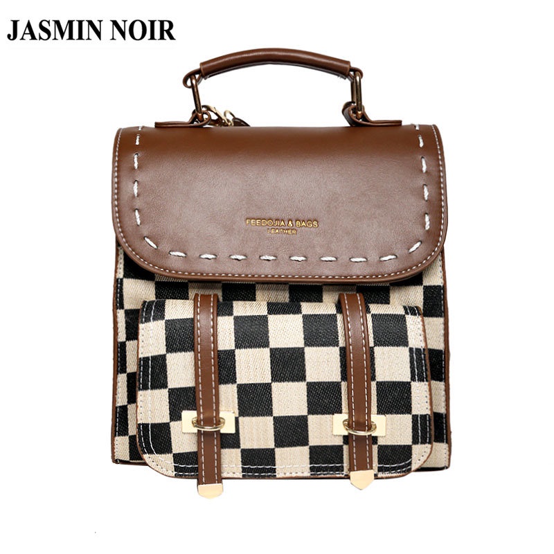 Ba Lô JASMIN NOIR Đi Học Họa Tiết Ca Rô Đơn Giản Thời Trang Dành Cho Nữ