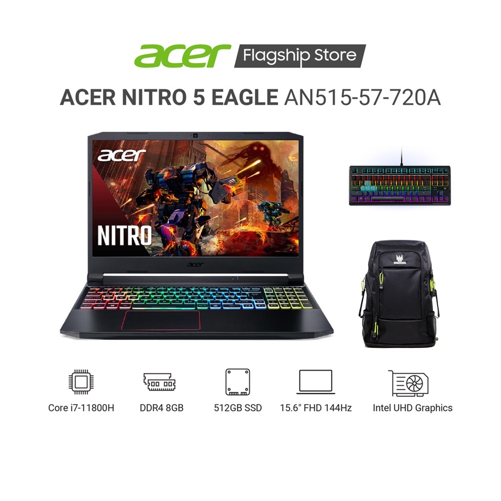 Laptop Acer Nitro 5 Eagle AN515-57-720A i7-11800H| 8GB| 512GB| RTX3050Ti 4GB| 15.6