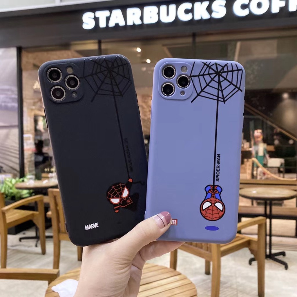 Ốp điện thoại TPU mềm màu kẹo trang trí chữ Spider man cho iPhone11 11Pro 11Promax 7Plus 8 X XS XR XSmax SE2020 Ốp iPhone Ốp lưng